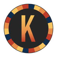 Gradient CAPITAL Letter K in Warm Orange, Red, and Yellow with Circular Frame in Blue, Red, and Yellow Tones, enclosed in a black frame.