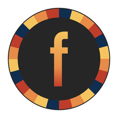 Gradient lowercase Letter f in Warm Orange, Red, and Yellow with Circular Frame in Blue, Red, and Yellow Tones, enclosed in a black frame.