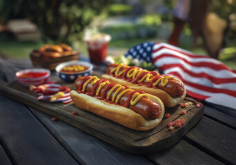 Fourth of July table with hot dogs	
