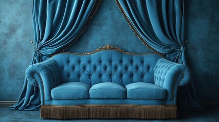 Elegant Blue Velvet Sofa with Modern Antiquity in Luxurious Living Room Decor - Stylish Upholstery and Home Furnishings Trends