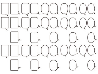 シンプルなフキダシ。枠。ベクター素材。シンプル黒ライン白ベタ。背景透過。