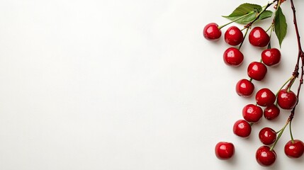 Cherry branch on a white background, space for text 