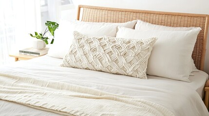 Cozy and Minimalist Bedroom Decor with White Bedding and Textured Pillow