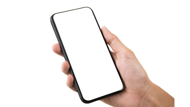 hand holding smart phone with blank screen