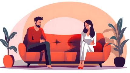 Family Conflict: Couple Having a Quarrel on the Couch - Relationship Troubles and Divorce Conceptual Image