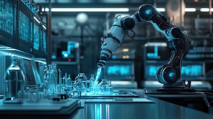 Robotic Arm in a Futuristic Laboratory