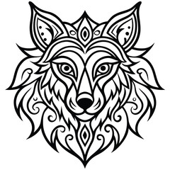 Fototapeta premium This striking tribal wolf head tattoo design showcases a powerful wild animal, a vector illustration embodying strength and primal nature in black silhouette art