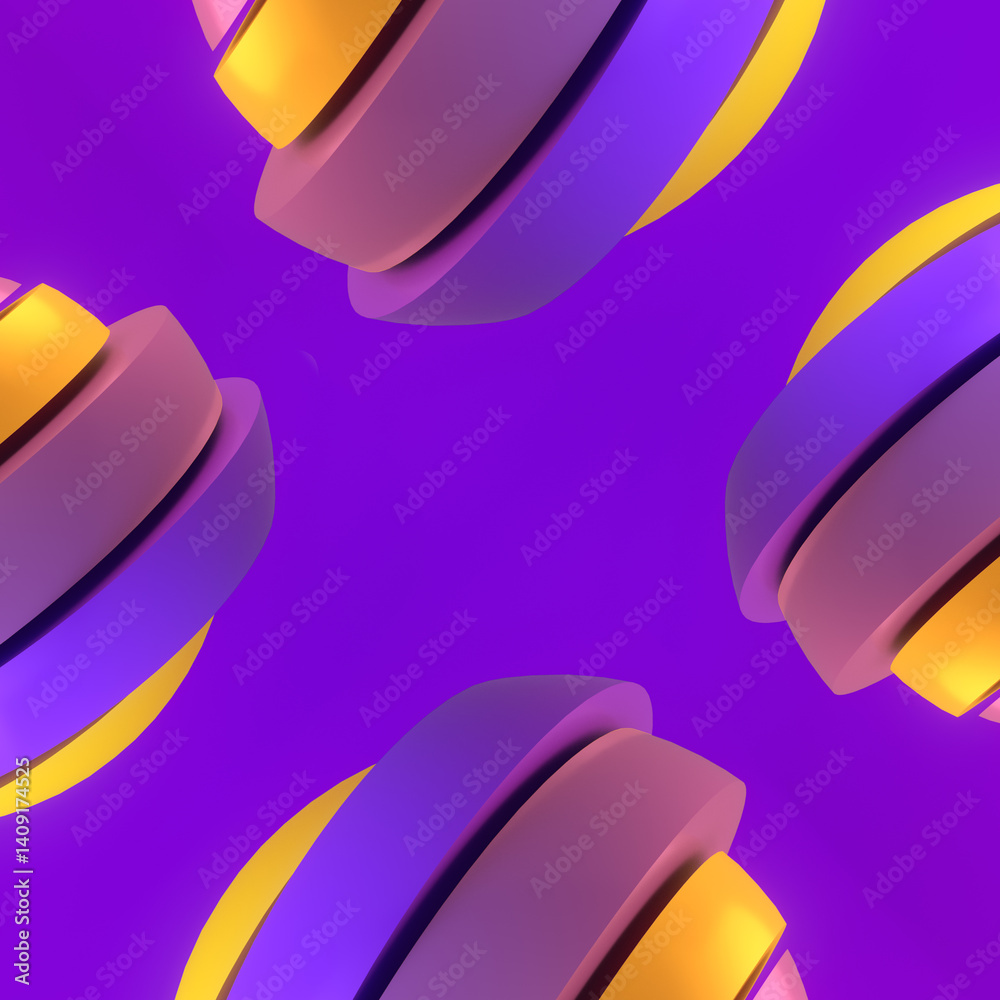 Poster three-dimensional abstraction in the form of spheres made of bright yellow and purple layers. the el