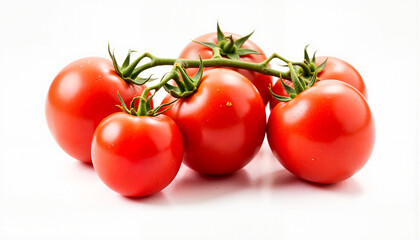 Fresh Red Tomatoes on a Vine Against a White Background  