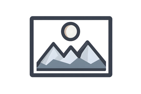 Generic placeholder image icon with mountain silhouette and sun, default image thumbnail symbol, minimal graphic template for media, website, gallery or digital content mockup