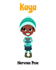 Little girl nervous vector cartoon character clipart. Little girl in winter clothes vector & illustration stock