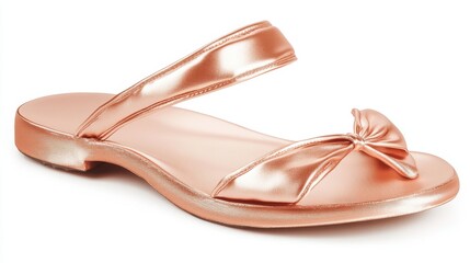 Elegant rose gold sandal with a delicate bow accent on a pristine white background showcasing fashion footwear and summer style for a sophisticated look