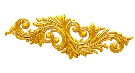 Ornate golden baroque design element with swirling patterns on a black background isolated object