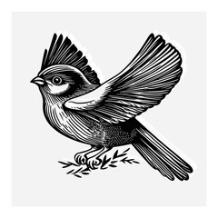 Naklejka premium Detailed Engraving of a Bird in Flight with Delicate Leaf Elements