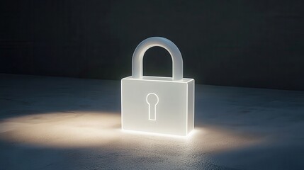Naklejka premium white padlock, digital security concept, glowing background.