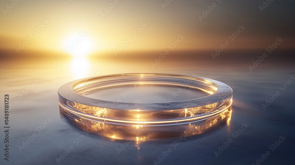 Poster clean abstract ai visualization, circular energy structure with glowing core, soft sunbeam entering 