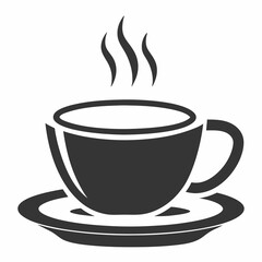 Coffee Cup Vector Icon with Steam in Black Silhouette.