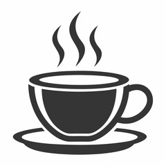 Coffee Cup Vector Icon with Steam in Black Silhouette.