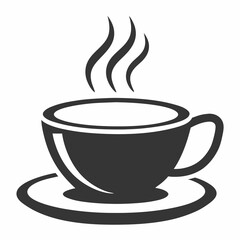 Coffee Cup Vector Icon with Steam in Black Silhouette.