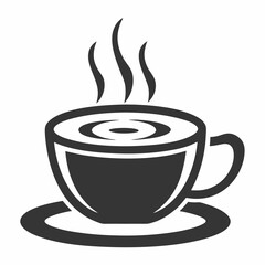 Coffee Cup Vector Icon with Steam in Black Silhouette.