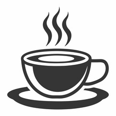 Coffee Cup Vector Icon with Steam in Black Silhouette.