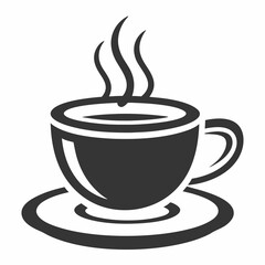 Coffee Cup Vector Icon with Steam in Black Silhouette.