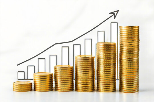 business graph with gold coins