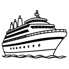 Obraz premium Silhouette of a large cruise ship with passengers on the deck