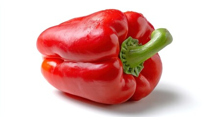 Single Red Bell Pepper Isolated on White Background