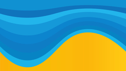 A vibrant abstract background featuring layered gradient waves in blue and yellow tones. The design creates a modern 3D paper-cut effect with smooth curves, transitioning from cool blue at the top to 