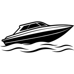 Silhouette of a motorboat speeding over the water