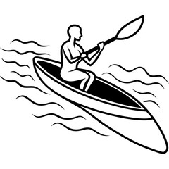 Silhouette of a person kayaking down a fast-moving river