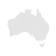 halftone dotted map of australia. black and white minimal vector shape isolated on white background, perfect for travel, geography, and political concepts