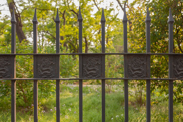 Black forged fence decorated with images of dragons