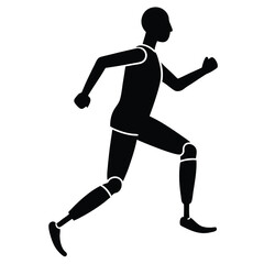 Black vector illustration of a running football player silhouette, a sporty athlete in action