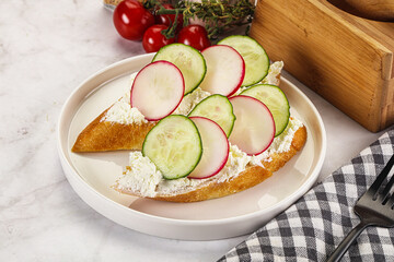 Bruschetta with soft cheese and radishes