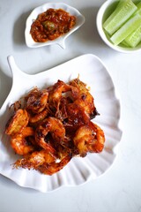 Grilled prawns with sambal and salad