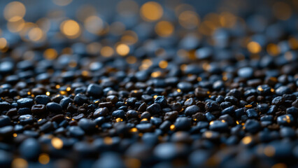 Obraz premium Deep azure and charcoal grains glimmer faintly, punctuated by luminous, muted gold flecks, all softly blurred to create a banner like backdrop.