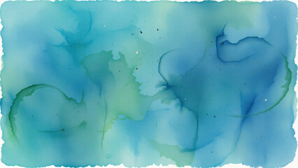 An intriguing watercolor surface in teal, blue, and green, showcasing the unique characteristics of the medium with its natural imperfections and variations in tone.