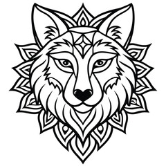 Fototapeta premium Wolf head vector illustration of a wild animal face, a tribal tattoo style mascot icon