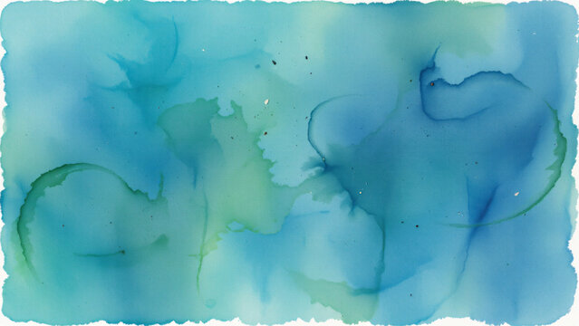 An intriguing watercolor surface in teal, blue, and green, showcasing the unique characteristics of the medium with its natural imperfections and variations in tone.