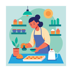 Woman Decorating Cookies in Cozy Kitchen