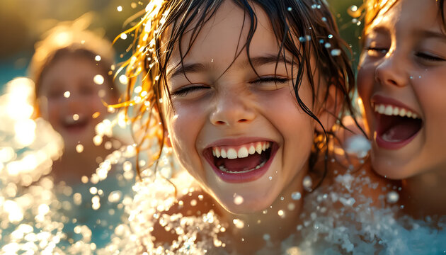 Sommerliches Kinderlachen beim Wasserspiel