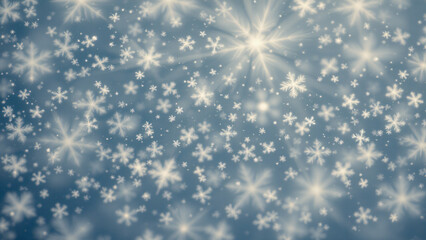 A cool toned blue, reminiscent of glacial ice, overlaid with a delicate network of six pointed snowflakes. The snowflakes are blurred and ethereal, suggesting motion.