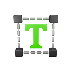 3D green “T” letter inside bounding box with vector handles.