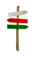 Direction arrow signs on wooden pole