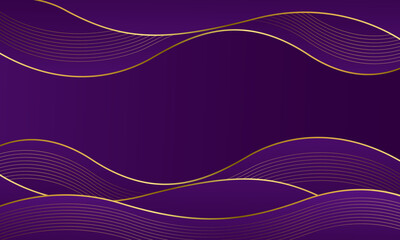 Elegant purple luxury wave background with gold lines. Abstract modern design for Invitations, awards, sales, events, templates, banners, covers, websites, pages, and more