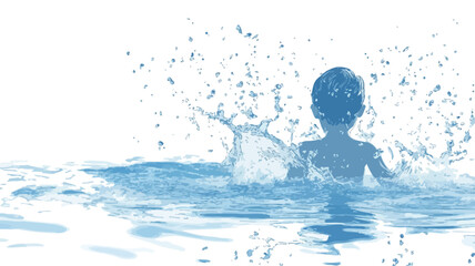 The image shows a stylized silhouette of a child submerged up to their chest in water, viewed from behind.  The child's form is somewhat blurred or softened