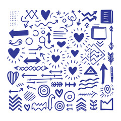 Set of hand-drawn doodle arrows and icons for web communication, business, and design use