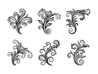 Baroque frame corner design silhouette isolated on white background